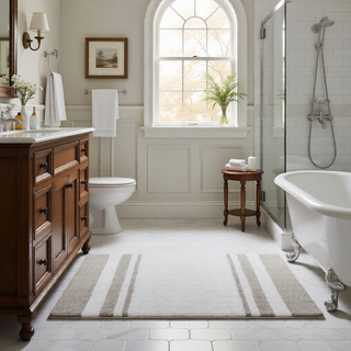 Sunvega Reversible Cotton Bath Rug with Plush Stripes and Textured Massage