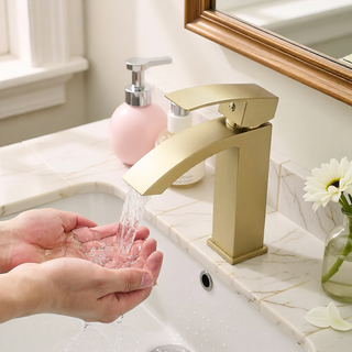 Sunvega Brushed Nickel Single Hole Waterfall Bathroom Sink Faucet with Single Handle