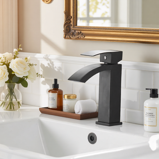 Sunvega Brushed Nickel Single Hole Waterfall Bathroom Sink Faucet with Single Handle