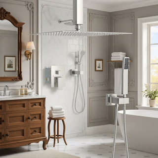 Sunvega Ceiling Mount Square Rainfall Shower System with Handheld Spray and Matte Black Finish