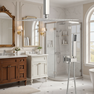 Sunvega Ceiling Mount Square Rainfall Shower System with Handheld Spray and Matte Black Finish
