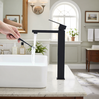 Sunvega Brushed Nickel Single Hole Waterfall Bathroom Sink Faucet with Single Handle