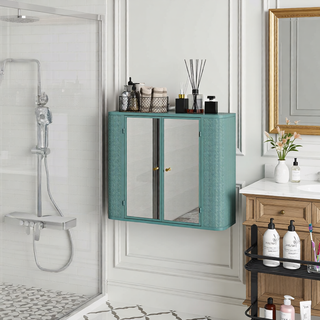 Sunvega Wall-Mounted Bathroom Cabinet with 2 Mirrored Doors and Open Shelf