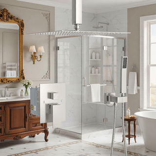 Sunvega Ceiling Mount Square Rainfall Shower System with Handheld Spray and Matte Black Finish