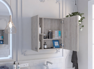 Sunvega Double Door Medicine Cabinet with Four Interior Shelves and Ample Mirror