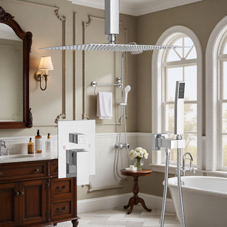 Sunvega Ceiling Mount Square Rainfall Shower System with Handheld Spray and Matte Black Finish