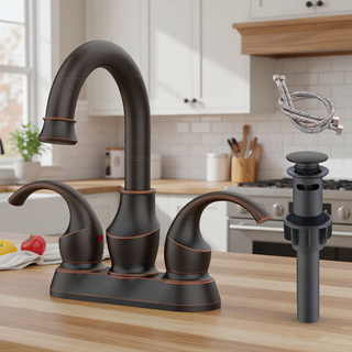 Sunvega Brushed Gold 2-Handle 4-Inch Centerset Vanity Sink Faucet with 360 Degree Rotating Spout