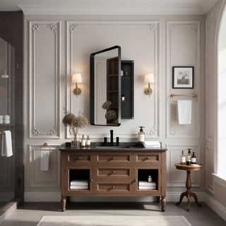 Sunvega Modern White Metal Framed Recessed Medicine Cabinet with Mirror and Storage