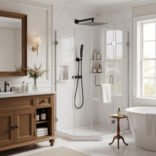 Sunvega Matte Black Wall Mount Shower System with High Pressure Rain and Handheld