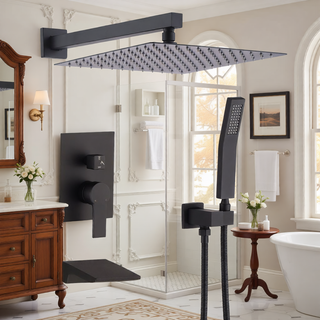 Sunvega Matte Black Wall Mount Shower System with High Pressure Rain and Handheld