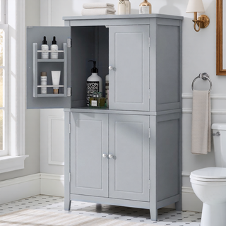 Sunvega Freestanding Bathroom Storage Cabinet with 4 Doors and Adjustable Shelves
