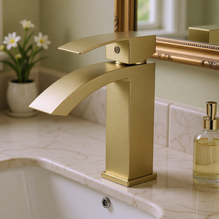 Sunvega Brushed Nickel Single Hole Waterfall Bathroom Sink Faucet with Single Handle