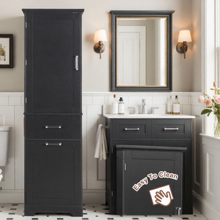 Sunvega Tall Freestanding Bathroom Storage Cabinet with Two Drawers and Adjustable Shelf