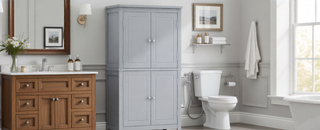 Sunvega Freestanding Bathroom Storage Cabinet with 4 Doors and Adjustable Shelves