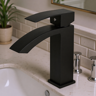 Sunvega Brushed Nickel Single Hole Waterfall Bathroom Sink Faucet with Single Handle