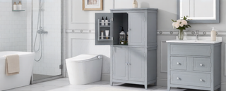 Sunvega Freestanding Bathroom Storage Cabinet with 4 Doors and Adjustable Shelves