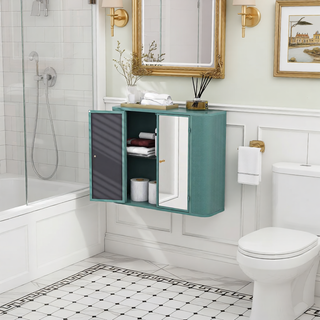 Sunvega Wall-Mounted Bathroom Cabinet with 2 Mirrored Doors and Open Shelf