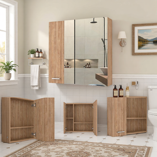 Sunvega Double Door Medicine Cabinet with Four Interior Shelves and Ample Mirror
