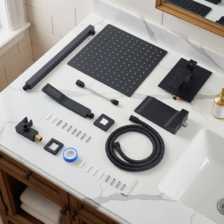 Sunvega Matte Black Wall Mount Shower System with High Pressure Rain and Handheld
