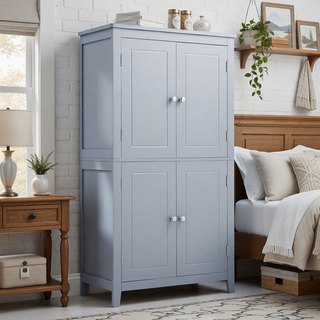 Sunvega Freestanding Bathroom Storage Cabinet with 4 Doors and Adjustable Shelves