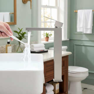 Sunvega Brushed Nickel Single Hole Waterfall Bathroom Sink Faucet with Single Handle