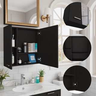 Sunvega Double Door Medicine Cabinet with Four Interior Shelves and Ample Mirror