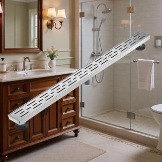 Sunvega 28 Inches Linear Shower Drain with Hair Strainer and Leveling Feet