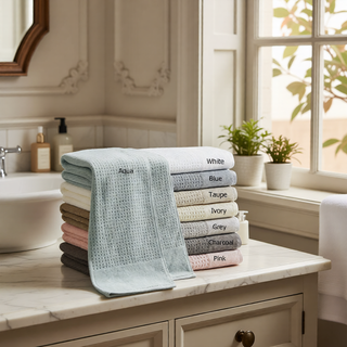 Sunvega Antimicrobial Jacquard Waffle Cotton Towel Set with Dobby Cuff and Quick Dry