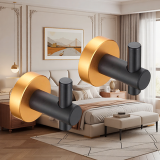 Sunvega Black Gold Round Base Wall Hanging Hook 4 Pack with Screws for Entry Shoe Cabinet Wardrobe