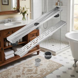 Sunvega 28 Inches Linear Shower Drain with Hair Strainer and Leveling Feet