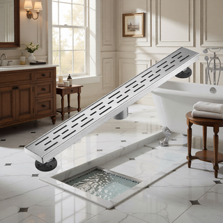 Sunvega 28 Inches Linear Shower Drain with Hair Strainer and Leveling Feet