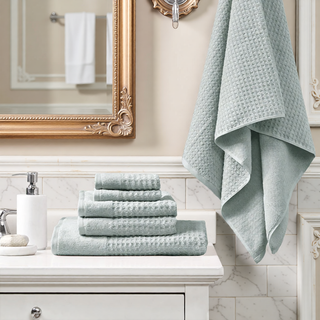 Sunvega Antimicrobial Jacquard Waffle Cotton Towel Set with Dobby Cuff and Quick Dry