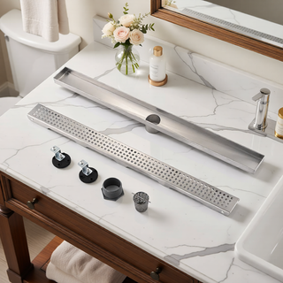 Sunvega 28 Inches Linear Shower Drain with Hair Strainer and Leveling Feet