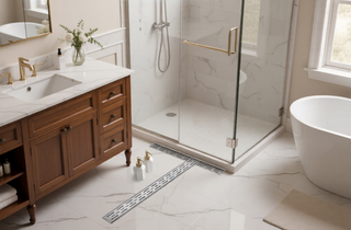 Sunvega 28 Inches Linear Shower Drain with Hair Strainer and Leveling Feet