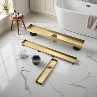 Sunvega 24 Inches Linear Shower Drain with Hair Strainer and Leveling Feet