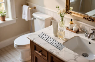 Sunvega 28 Inches Linear Shower Drain with Hair Strainer and Leveling Feet