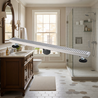 Sunvega 28 Inches Linear Shower Drain with Hair Strainer and Leveling Feet