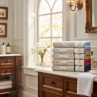 Sunvega Elegant Cotton Jacquard 6 Piece Towel Set with Floral Embroidery