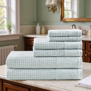 Sunvega Antimicrobial Jacquard Waffle Cotton Towel Set with Dobby Cuff and Quick Dry