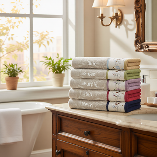 Sunvega Elegant Cotton Jacquard 6 Piece Towel Set with Floral Embroidery