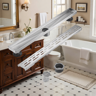Sunvega 28 Inches Linear Shower Drain with Hair Strainer and Leveling Feet