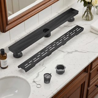 Sunvega 28 Inches Linear Shower Drain with Hair Strainer and Leveling Feet