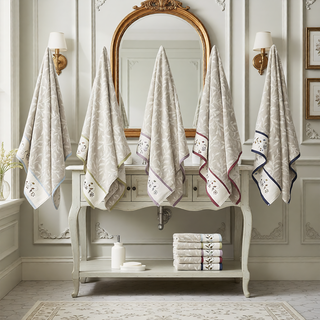 Sunvega Elegant Cotton Jacquard 6 Piece Towel Set with Floral Embroidery