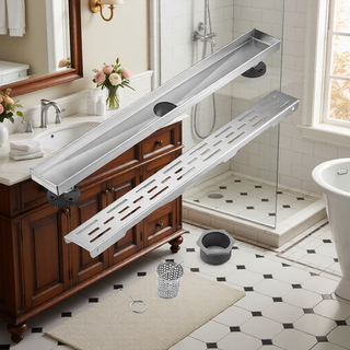 Sunvega 28 Inches Linear Shower Drain with Hair Strainer and Leveling Feet