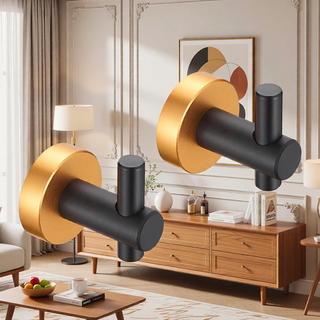 Sunvega Black Gold Round Base Wall Hanging Hook 4 Pack with Screws for Entry Shoe Cabinet Wardrobe