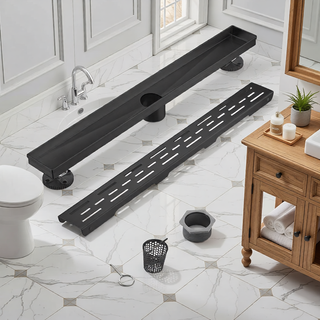 Sunvega 28 Inches Linear Shower Drain with Hair Strainer and Leveling Feet