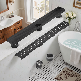 Sunvega 28 Inches Linear Shower Drain with Hair Strainer and Leveling Feet