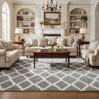 Sunvega Reversible High Pile Tufted Microfiber Bath Rug with Geometric Square and Stripes