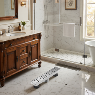 Sunvega 28 Inches Linear Shower Drain with Hair Strainer and Leveling Feet