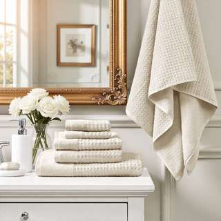 Sunvega Antimicrobial Jacquard Waffle Cotton Towel Set with Dobby Cuff and Quick Dry